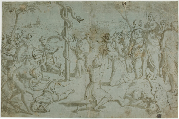 Moses and the Brazen Serpent (recto); Ornamental Base (verso)