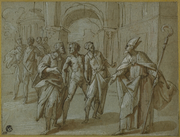 Bishop Saint (Ambrose?) Exorcising the Devil