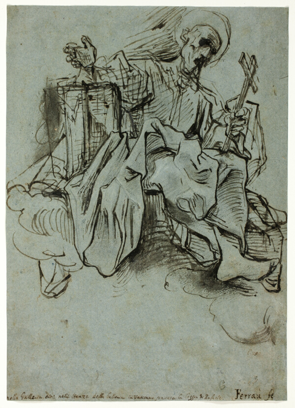 Saint with Book and Cross Seated on a Cloud