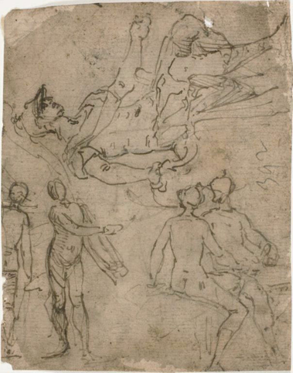 Sketches of Seated Warrior, Various Figures