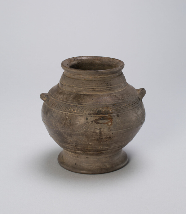 Jar with Grooved Bands and Loop Handles