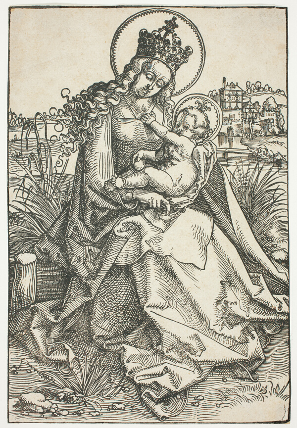 Madonna and Child on a Grassy Bench