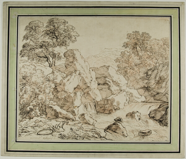Warrior and Dog Resting by Rocky Rapids