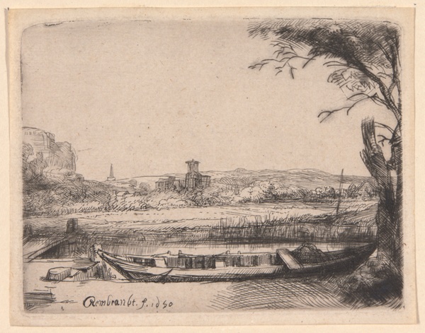 Canal with a Large Boat and a Bridge