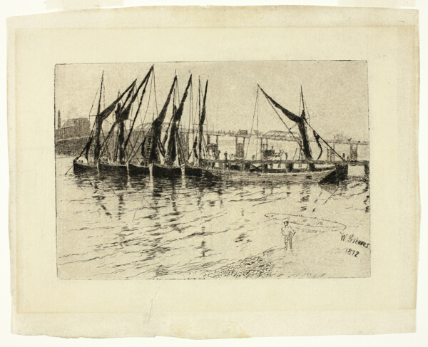 Coal Barges Unloading (recto); Sketch of a Building (verso)