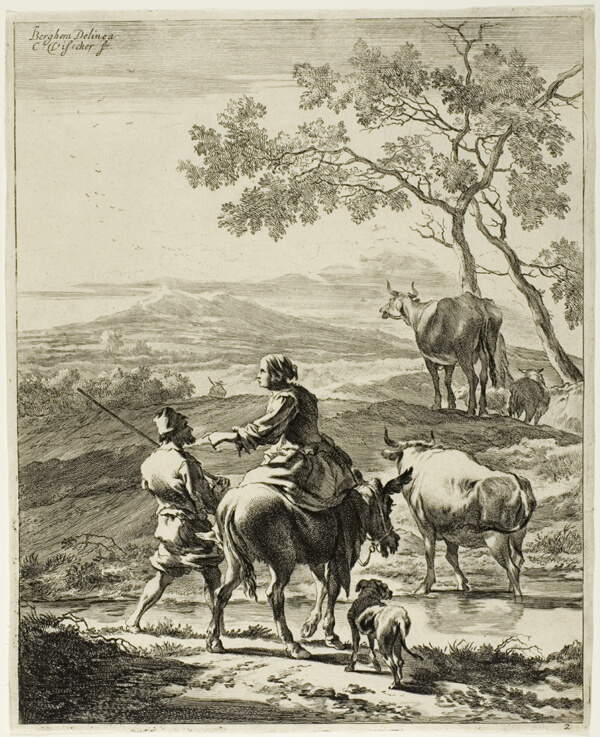 Shepherdess Riding on a Donkey, plate 2 from Four Landscapes