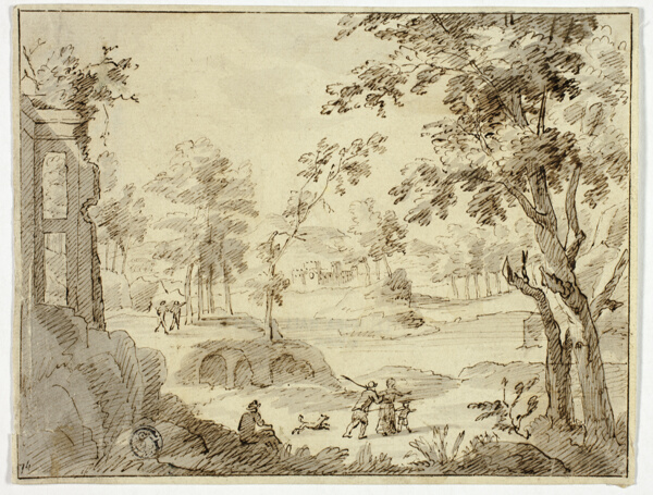 Figures in Landscape with Ruins and Castle