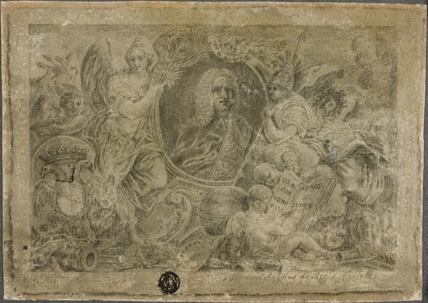 Oval Portrait Bust Held by Allegorical Figures