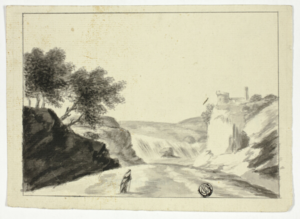 Draped Figure in Landscape with Castle on a Cliff