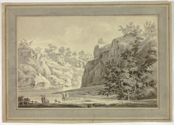 River Landscape with Cows and Dog in Foreground