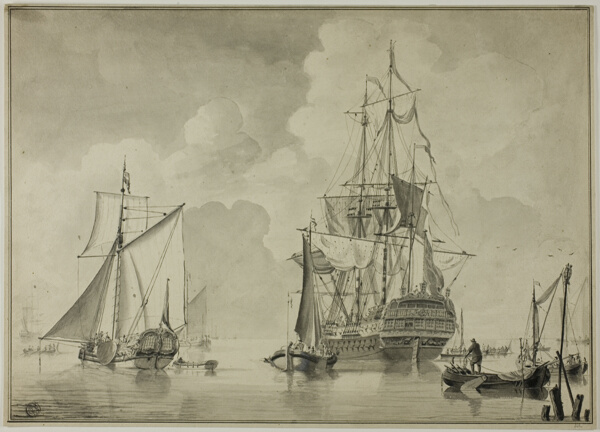 Warships and Other Boats in Harbor