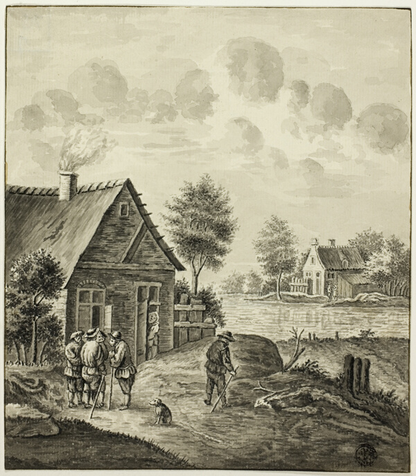Men Conversing Outside House Beside Canal