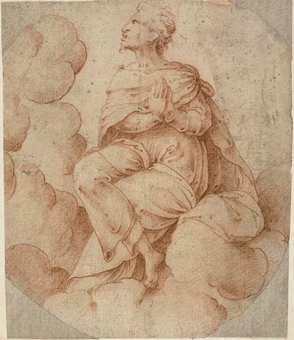 Man with Hands in Prayer, Seated in Clouds