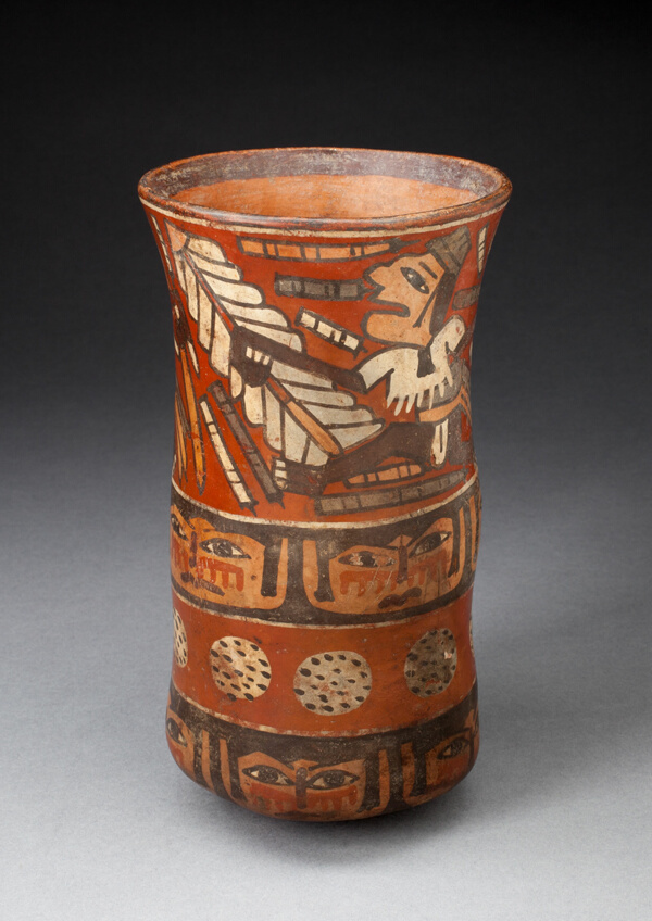 Beaker Depicting Rows of Figures with Weapons and Band of Human Faces