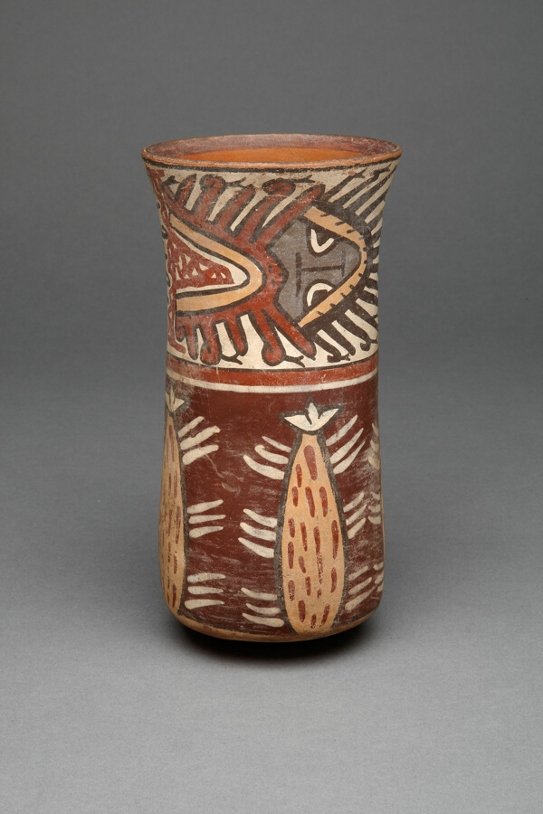 Beaker with Plants, Possibly Cacti, and Abstract Figures