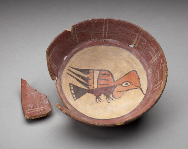 Plate Depicting Hummingbird in Interior, Broken and Partially Repaired