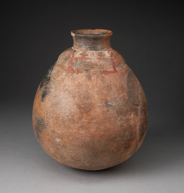 Jar with Abstract Human Face Painted on Shoulder