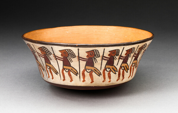 Bowl Depicting Row of Figures Holding Staffs