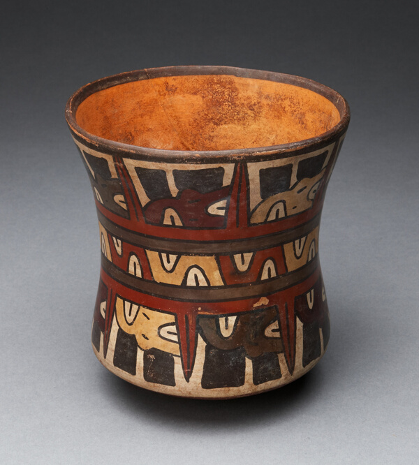 Beaker Depicting Rows of Abstract Human Heads