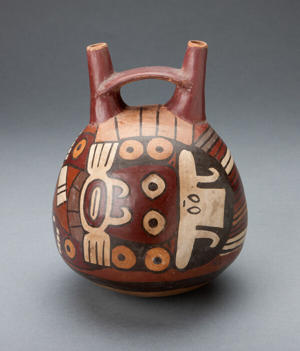 Vessel Depicting a Costumed Ritual Performer Wearing a Feline Mask